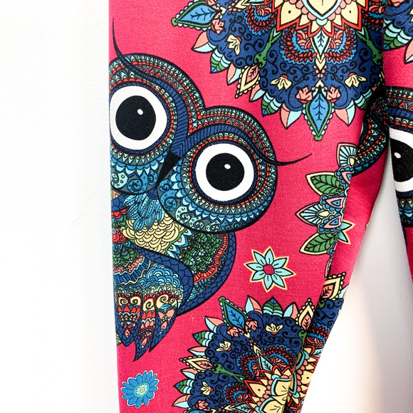 Just Cozy Pink & Blue Owl Patterned Leggings - Picture 3 of 8